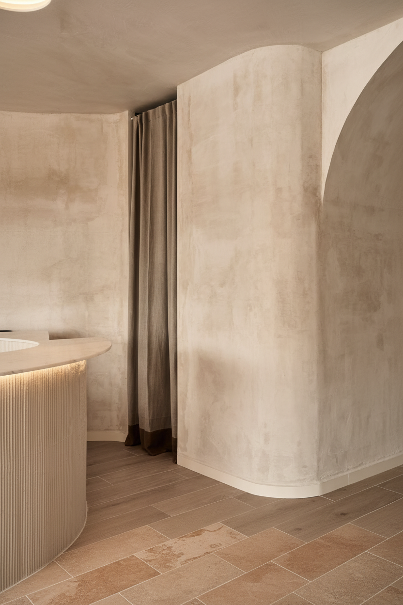 Fitting room mediterráneo con paredes curvas